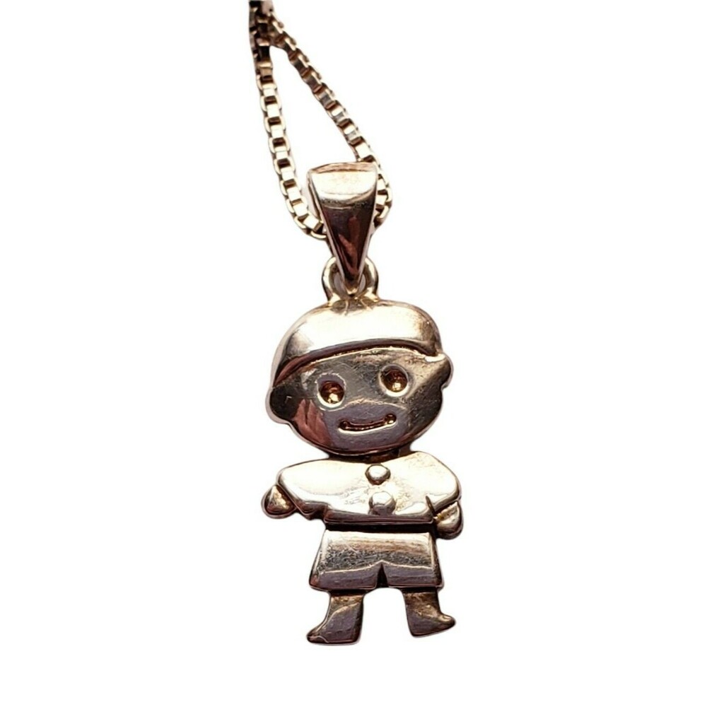 Vintage Articulated Boy Charm Pendant Necklace Silver 925 18" Chain Mother Son